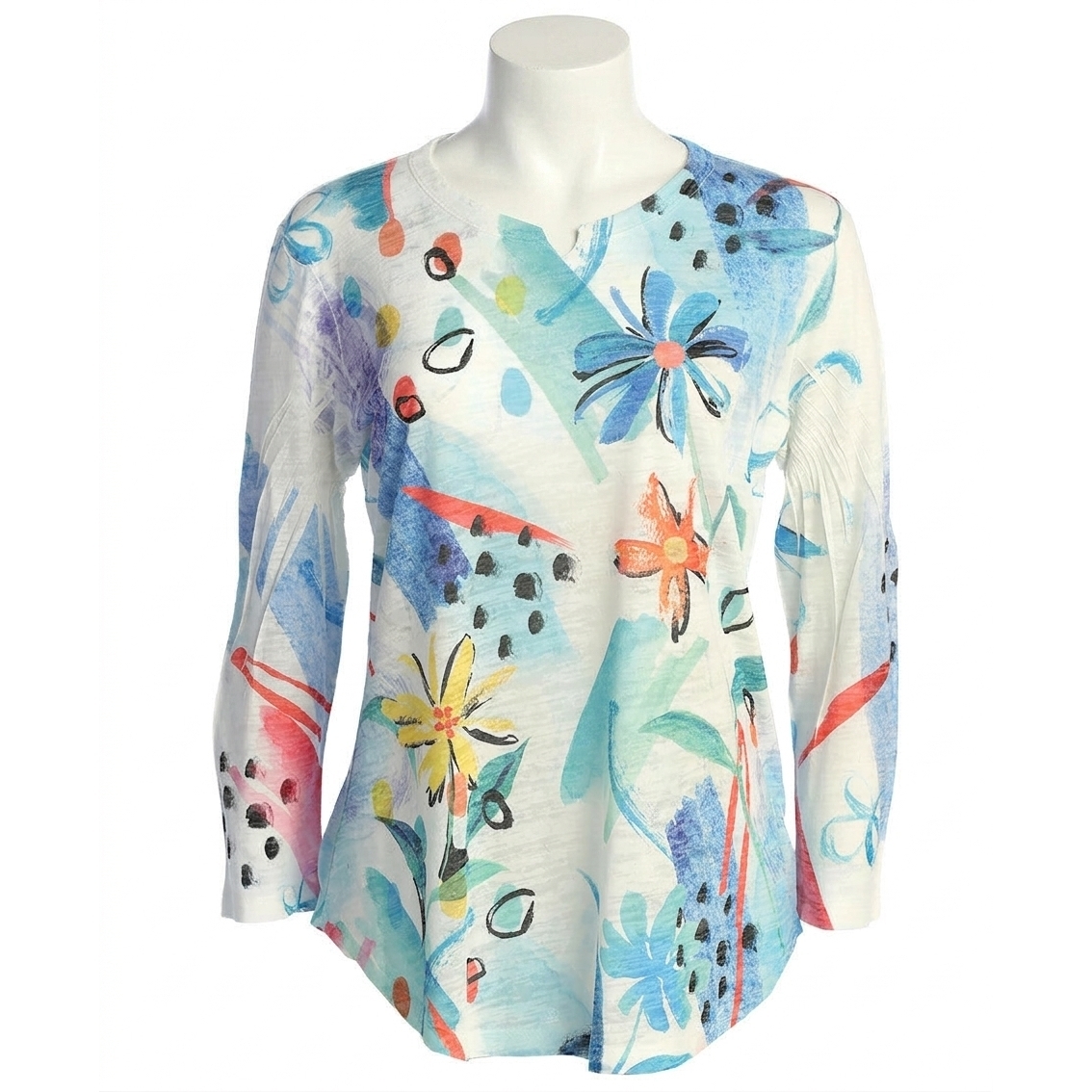New Jess & Jane Women's Flora Burnout Rounded Hem Top In Blue Multi